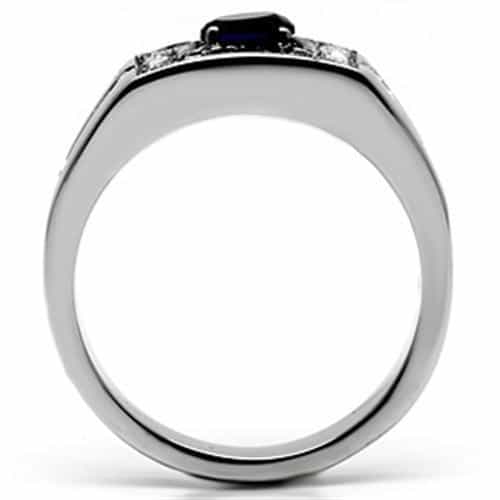 Stainless Steel Silver CZ Round Sapphire Halo Square Mens Ring view 3