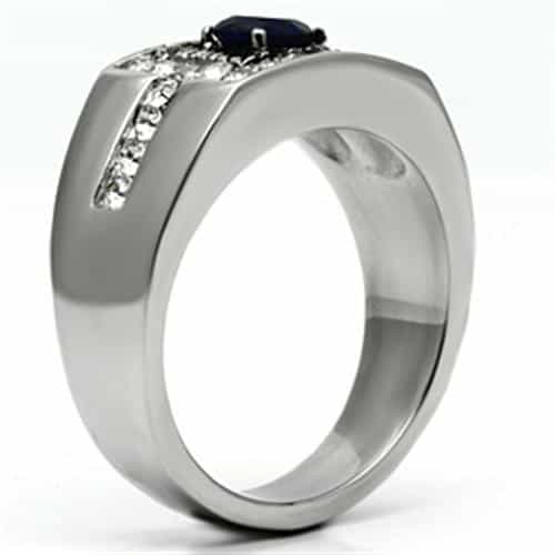 Stainless Steel Silver CZ Round Sapphire Halo Square Mens Ring view 4