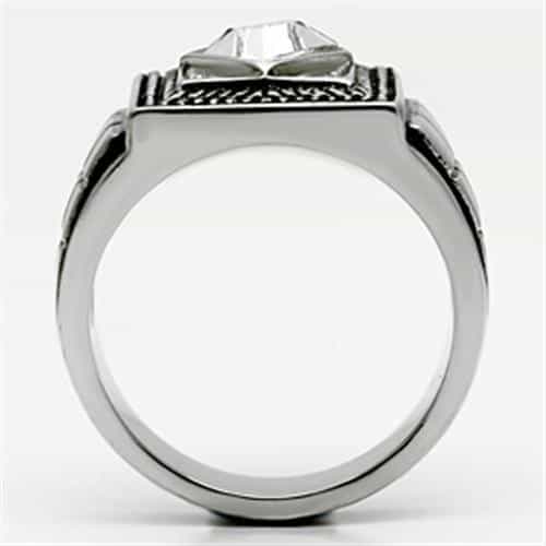 Stainless Steel Silver CZ Round Clear Diamond Setting Ring view 7