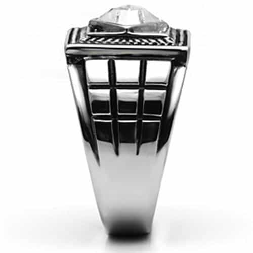 Stainless Steel Silver CZ Round Clear Diamond Setting Ring view 8