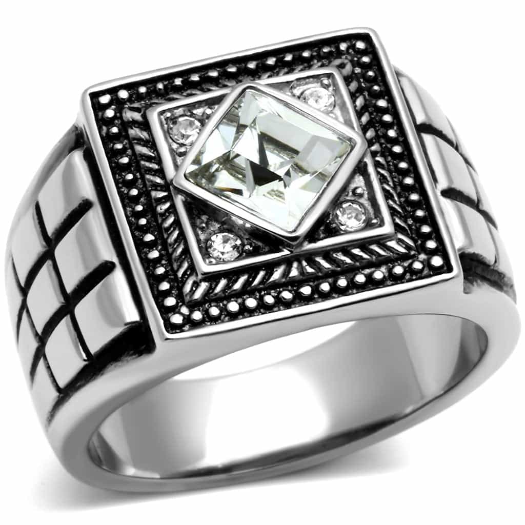 Stainless Steel Silver CZ Round Clear Diamond Setting Ring view 5