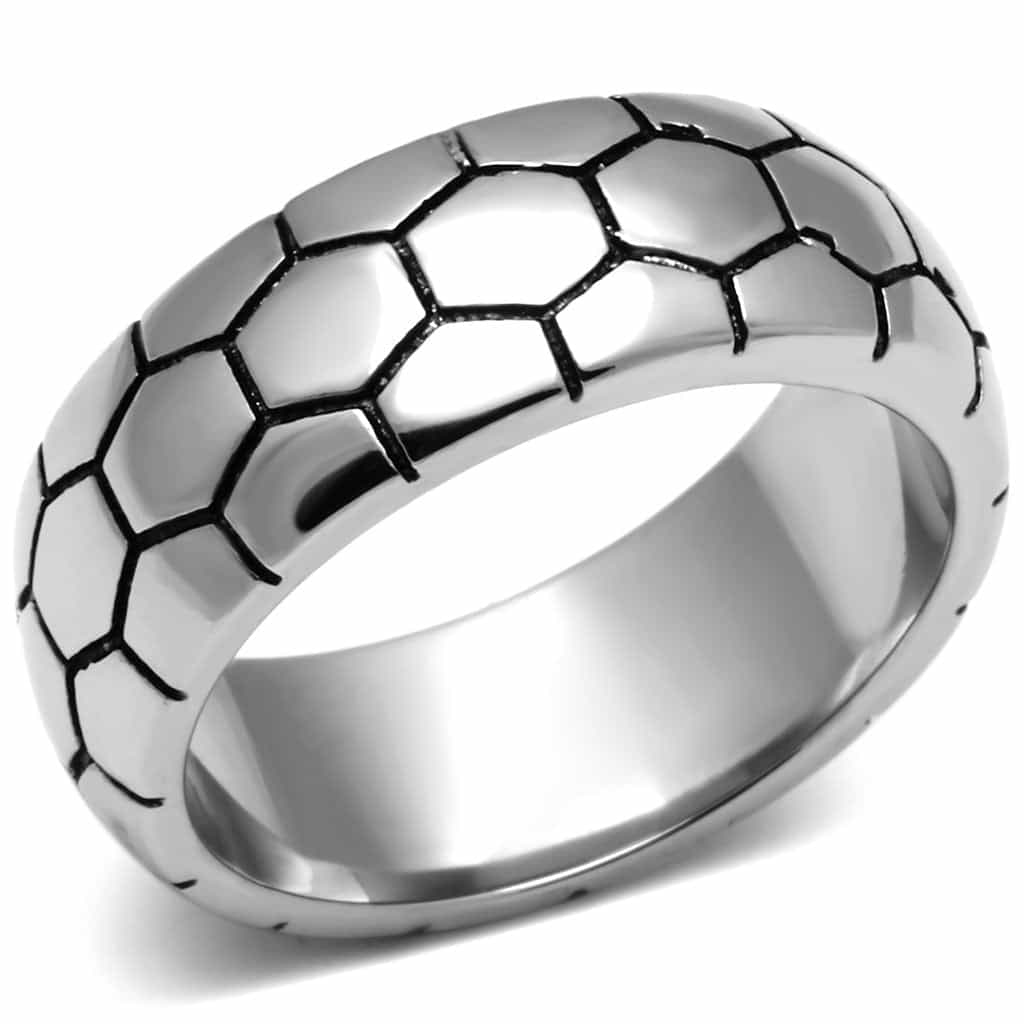 Stainless Steel Silver Honeycomb Pattern Wide Band Ring view 1