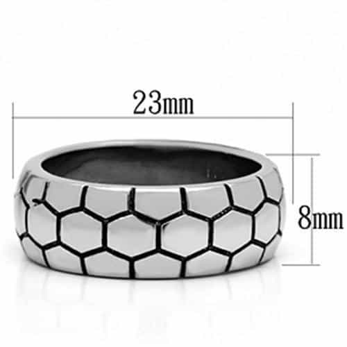 Stainless Steel Silver Honeycomb Pattern Wide Band Ring view 2