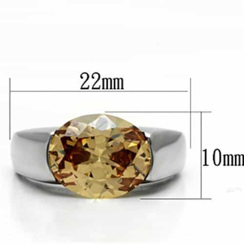 Stainless Steel Silver CZ Oval Champagne Bezel Mens Ring view 6