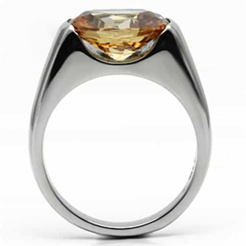 Stainless Steel Silver CZ Oval Champagne Bezel Mens Ring view 7