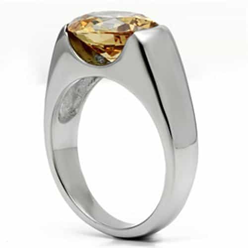 Stainless Steel Silver CZ Oval Champagne Bezel Mens Ring view 8