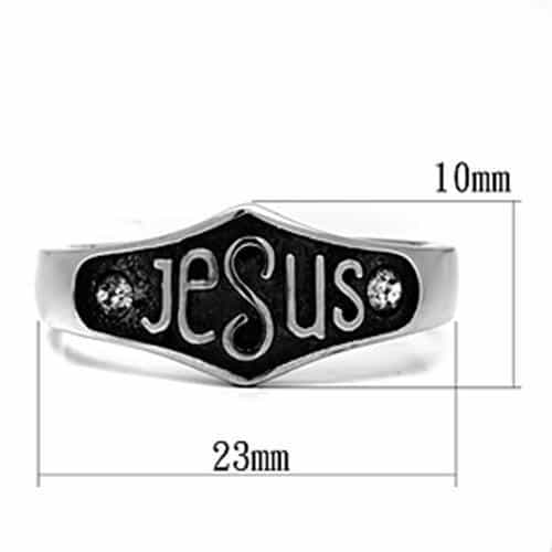 Stainless Steel Silver Jesus Script Faith Ring view 2