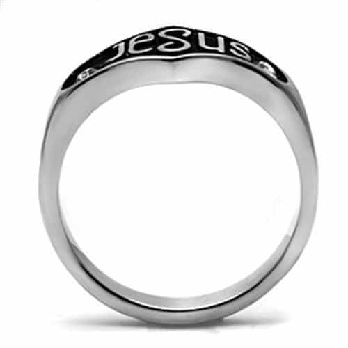 Stainless Steel Silver Jesus Script Faith Ring view 3