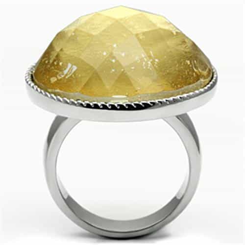 Stainless Steel Silver Gold Faceted Round Cabochon Rope Ring view 3