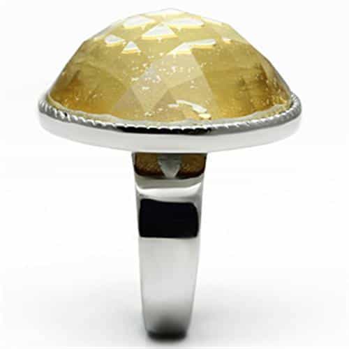 Stainless Steel Silver Gold Faceted Round Cabochon Rope Ring view 4