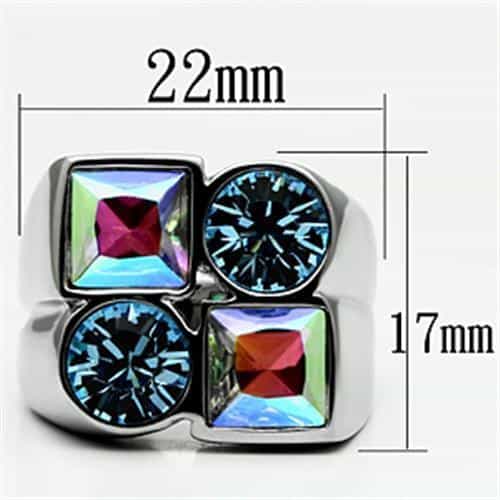 Stainless Steel Silver Blue AB Crystal Multi Stone Geometric Ring view 2