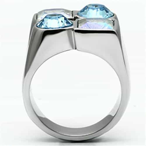 Stainless Steel Silver Blue AB Crystal Multi Stone Geometric Ring view 7