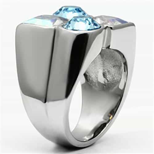 Stainless Steel Silver Blue AB Crystal Multi Stone Geometric Ring view 8