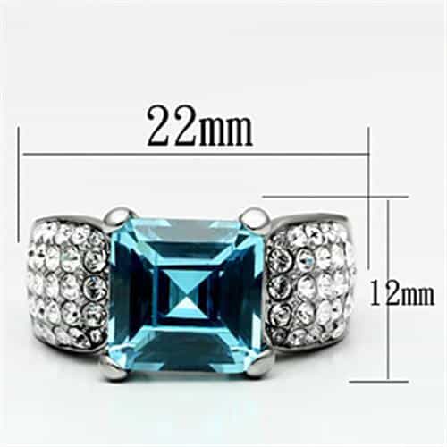 Stainless Steel Silver CZ Emerald Cut Aqua Pave Cocktail Ring view 6