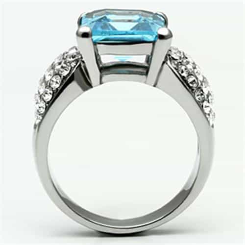 Stainless Steel Silver CZ Emerald Cut Aqua Pave Cocktail Ring view 7