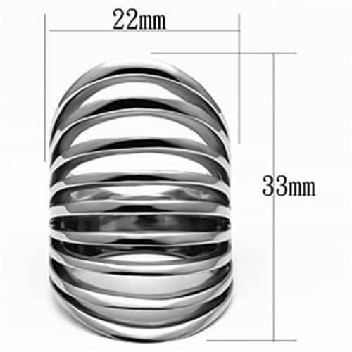 Stainless Steel Silver Polished Ribbed Elongated Dome Ring view 6