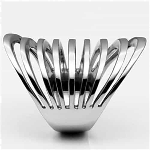 Stainless Steel Silver Polished Ribbed Elongated Dome Ring view 4