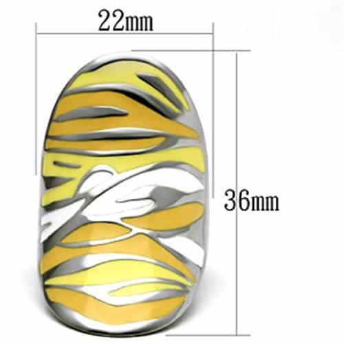 Stainless Steel Silver Yellow White Enamel Zebra Wave Saddle Ring view 2