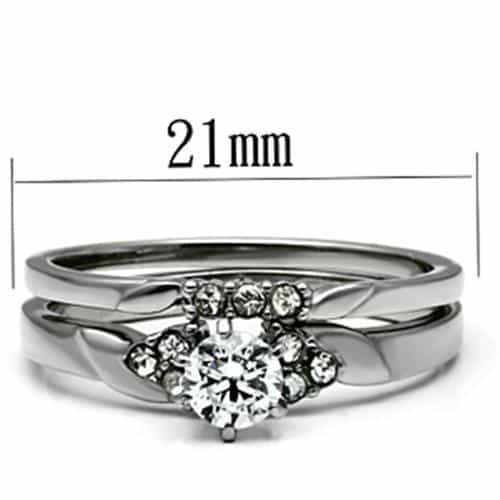 Stainless Steel Silver CZ Round Solitaire Prong Bridal Set Ring view 2