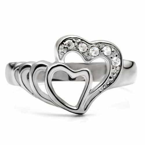 Stainless Steel Silver CZ Pave Triple Heart Open Pendant view 8