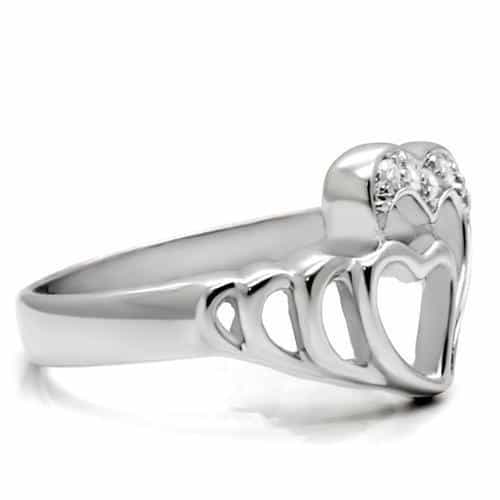 Stainless Steel Silver CZ Pave Triple Heart Open Pendant view 10