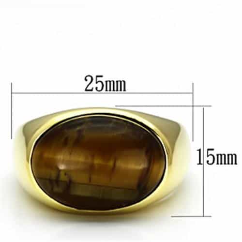 Stainless Steel Gold IP Tiger Eye Cabochon Oval Mens Signet Ring view 6