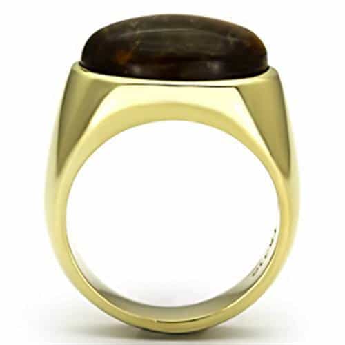 Stainless Steel Gold IP Tiger Eye Cabochon Oval Mens Signet Ring view 7