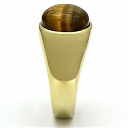 Stainless Steel Gold IP Tiger Eye Cabochon Oval Mens Signet Ring view 8
