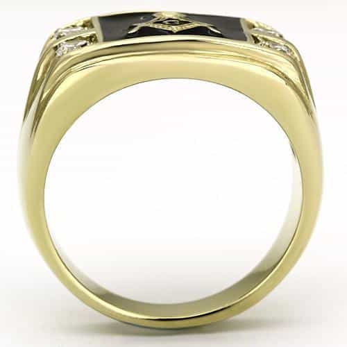 Stainless Steel Gold IP Masonic Square Compass CZ Mens Ring view 7