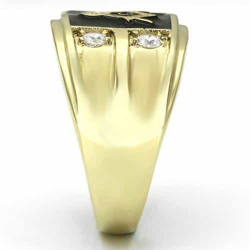 Stainless Steel Gold IP Masonic Square Compass CZ Mens Ring view 8