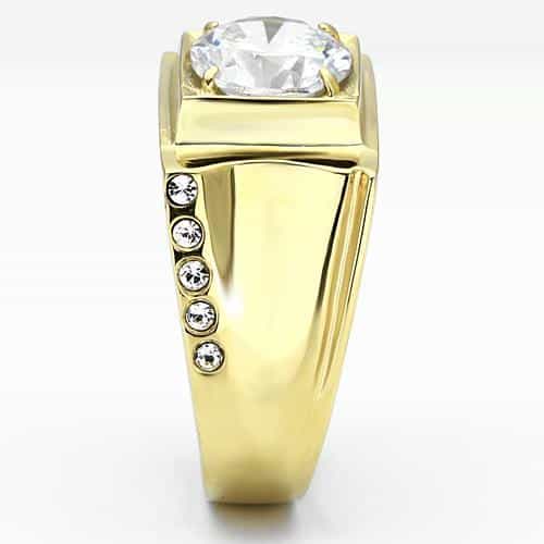 Stainless Steel Gold IP CZ Round Clear Large Square Mens Ring view 8