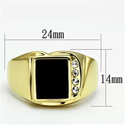 Stainless Steel Gold IP Black Onyx Square CZ Side Mens Ring view 6
