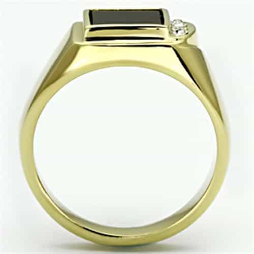 Stainless Steel Gold IP Black Onyx Square CZ Side Mens Ring view 3