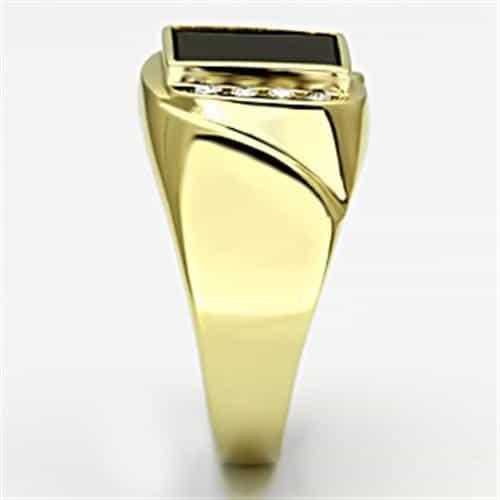 Stainless Steel Gold IP Black Onyx Square CZ Side Mens Ring view 8
