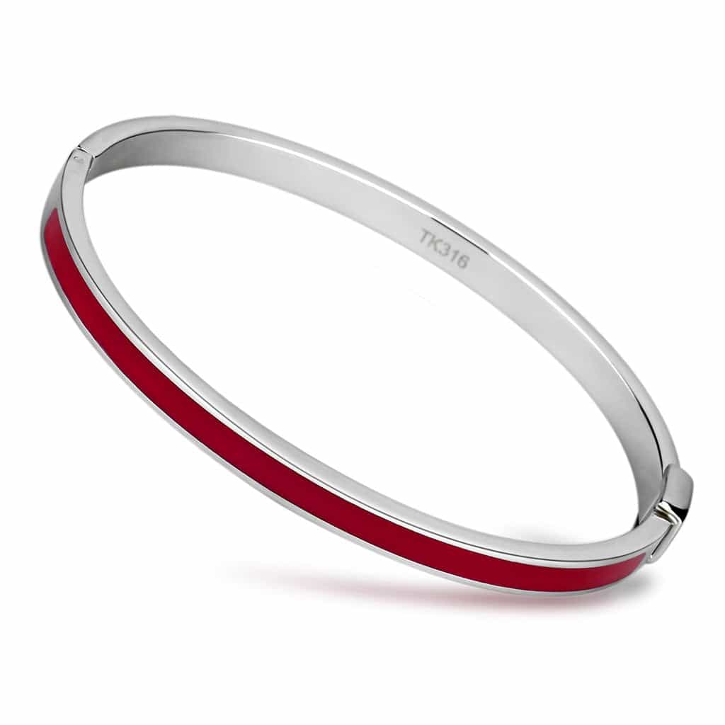 Stainless Steel Silver Red Enamel Hinged Thin Bracelet view 1