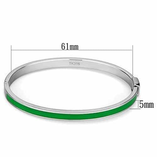 Stainless Steel Silver Green Enamel Hinged Thin Bracelet view 2