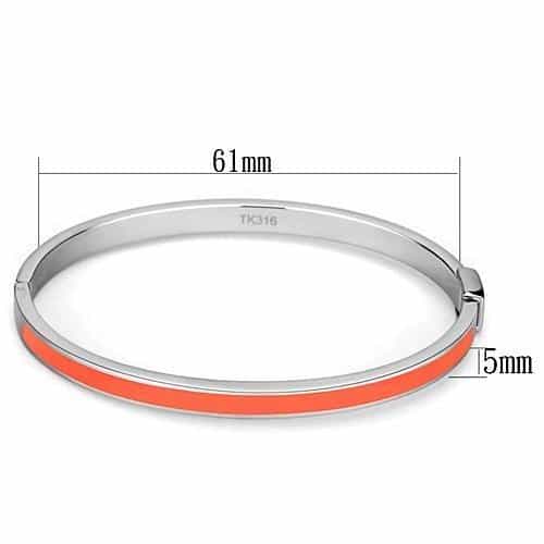 Stainless Steel Silver Orange Enamel Hinged Thin Bracelet view 2