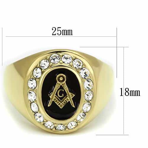 Stainless Steel Gold IP Masonic Round CZ Halo Mens Signet Ring view 6
