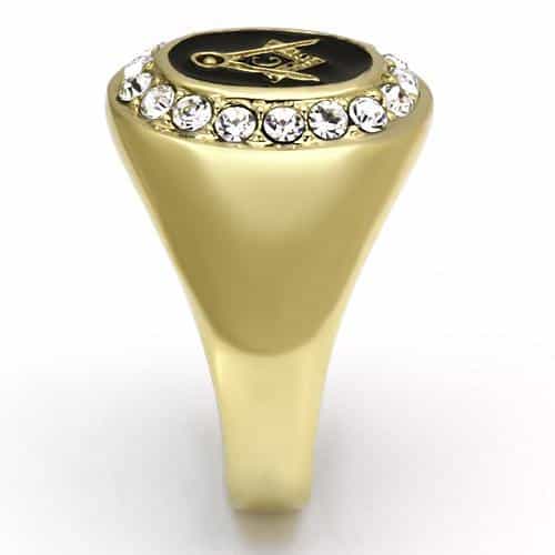 Stainless Steel Gold IP Masonic Round CZ Halo Mens Signet Ring view 8