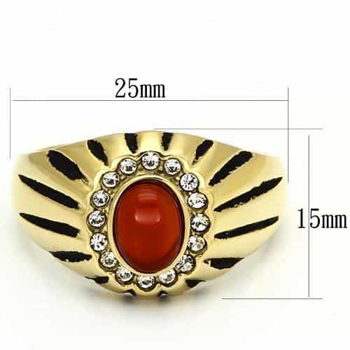 Stainless Steel Gold IP Carnelian Cabochon CZ Sunburst Ring view 2