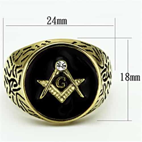 Stainless Steel Gold IP Masonic Black Enamel Round Nugget Ring view 6