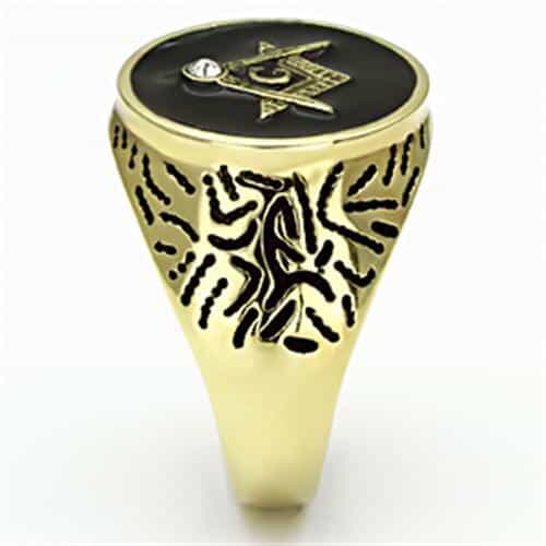 Stainless Steel Gold IP Masonic Black Enamel Round Nugget Ring view 8