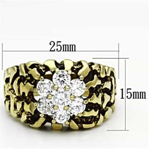 Stainless Steel Gold IP CZ Flower Cluster Nugget Chain Mens Ring view 6