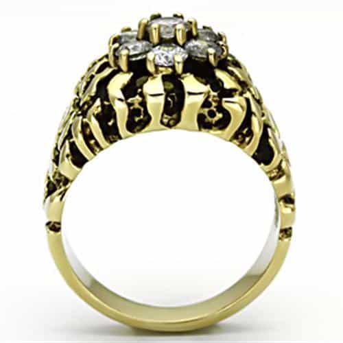 Stainless Steel Gold IP CZ Flower Cluster Nugget Chain Mens Ring view 3