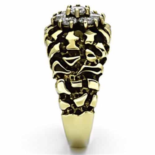Stainless Steel Gold IP CZ Flower Cluster Nugget Chain Mens Ring view 4