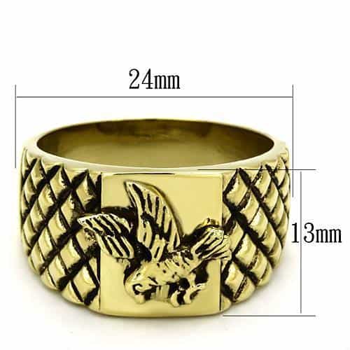 Stainless Steel Gold IP Eagle Carved Military Signet Ring view 2
