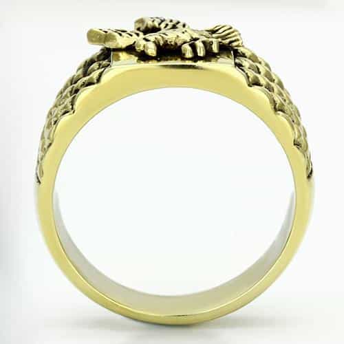 Stainless Steel Gold IP Eagle Carved Military Signet Ring view 7