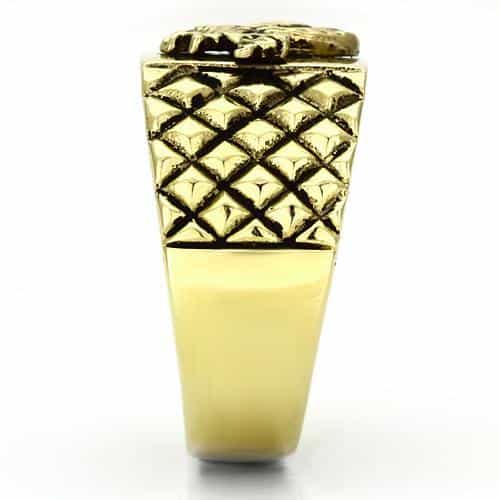Stainless Steel Gold IP Eagle Carved Military Signet Ring view 8