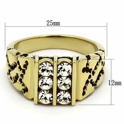 Stainless Steel Gold IP CZ Channel Nugget Wide Mens Ring view 2