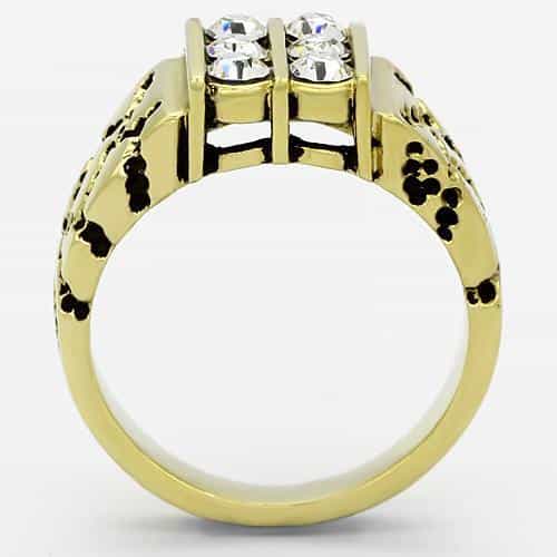Stainless Steel Gold IP CZ Channel Nugget Wide Mens Ring view 7